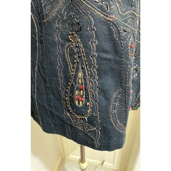 CHICOS Size 3 Camelot Black Roadster Jacket XL/16 Reg Size Beaded Embroidery - Picture 10 of 12